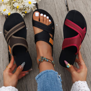 Fashion Versatile Sports Style Womens Sandals Mesh Breathable Comfortable Skin-Friendly Indoor and Outdoor Flat Sandals Slippers