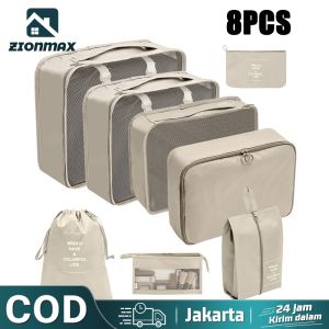 Tas Travel Organizer Set 8 in 1 Serbaguna Hanging Luggage Bag Laundry Pouch