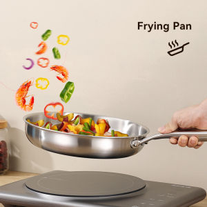 5-Ply Stainless Steel Frying Pan - Coating-Free Natural Non-Stick Surface Restaurant-Grade Brushed Finish & Laser-Guided Heat Flow for Perfect Eggs/Steaks Induction & Gas Compatible with Cool-Touch Handle (Dishwasher Safe)