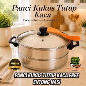 PANCI KUKUSAN STAINLES 202224cm TUTUP KACA HANDEL ANTI PANAS MURAH COD