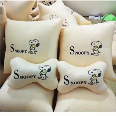 Adorable Snoopy Neck Support Pillow Car Interior Seat Cushion Four-Piece Set All-Season Universal Soft Cute Headrest Accessories