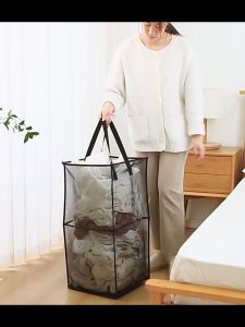 Foldable Laundry Basket with Handles， Double-Layer Mesh Storage Bag for Travel/Dorm & Home Use