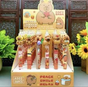 Pulpen Gel Fancy Hitam Lotso Bear Capybara (1 pak isi 36pc)