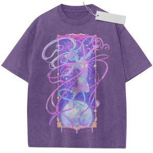 Bandai | 2026 Summer Mens Purple Washed T - Shirt Sailor Moon & Chibiusa Dreamy Ribbon High - Quality Fabric for Casual Shopping