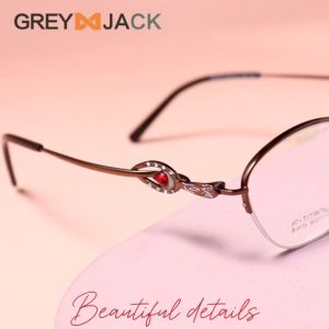 Grey Jack Frame Kacamata Titanium bisa minus Model Half frame Retro Classic New fashion wanita Dewasa Elegant T-9175