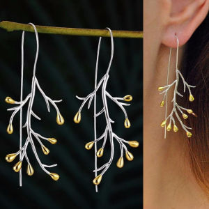 Huitan Fresh Style Tree Branch Design Hook Earrings Two-tone Delicate Womens Hanging Earrings Daily Wear Party Fashion Jewelry