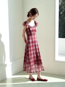 MOHANYIMEI | Summer New Arrivals 3D Tailoring Ruffled Collar Plaid Print Waist-Cinching Romantic Vacation Dress