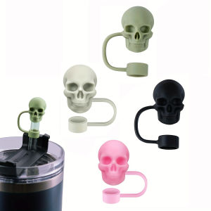 Skull Straw Cover Cap For Cup Reusable 10mm Silicone Straw Topper Compatible 30&40 Oz Tumbler With Handle Tips Lids