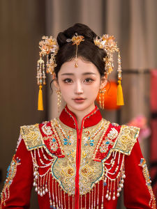 Gold Dragon And Phoenix Wedding Hairpin New Chinese Style Bridal Headwear Show He Headwear Alloy Silver Plated Golden