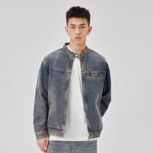 ALLIN | Retro American Street Washed Out Round Neck Jacket