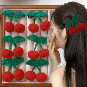 กิ๊บติดผมรูปเชอร์รี่สีแดงแฟชั่นกิ๊บติดผมรูปเชอร์รี่ถัก2ชิ้นสำหรับสาวๆปิ่นประดับผมน่ารัก