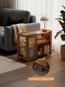 DONGMU | Moveable Real Wood Side Table Narrow With Wheels
