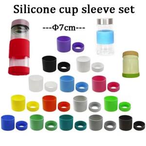 7cm Silicone Cup Sleeve Set Glass Insulated Cup Cover Cup Bottom Cover Threaded Design Heat Insulation Anti Slip Wear-resistant