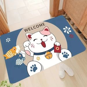 VIKAMA Entranceway Cartoon Lucky Cat Doormat Anti Slip Easy To Clean Entrance Door Ins Style Carpet Home Decor