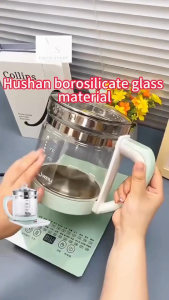 1.8L Portable Health Pot Electric Glass Kettle Multi-Function Cooker Flower Tea Soup Keep Warm Stainless-Steel Health Pot Electric Thick Glass Kettle Heating Tea Pot Water Separation 24H Reservation Double Filtration Design Ketel Elektrik Pengukus保温养生茶熱水壶