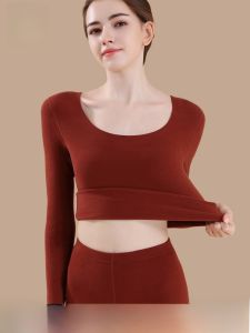 Miiow | Thickened German Velvet Warm Underwear Set For Women Seamless Comfortable Long Sleeve Round Neck Soft Cozy Thermal Pajamas