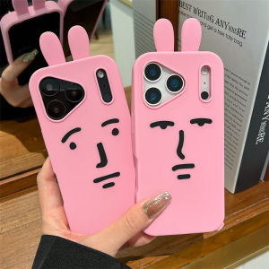 Kawaii 3D Funny Cartoon Pink Emoji Rabbit Phone Case For iPhone 17 16e 15 14 13 12 Pro Max Plus Soft Silicone Shockproof Cover