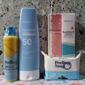 5 in 1 Skeen Care Peeling Lotion 100ml+Skeen Care SUNBLOCK LOTION 120ml+Skeen Care SUNBLOCK CREAM SPF50 30ml+Skeen Care Moisturizing Milk Cream Night Cream 30ml+Skeen Care Peeling Soap with Micro Black Charcoal 135g