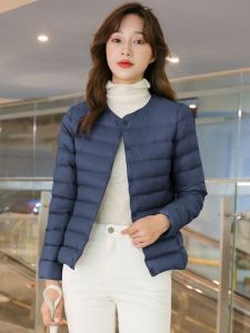 Womens Lightweight Short Cotton Jacket Inner Lining round Neck V-Neck Zipper Closure Loose Fit Warmth Outerwear