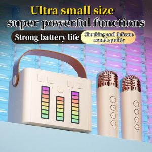 DISOUR Wireless Karaoke Bluetooth Speaker Machine Dual Microphones LED Colorful Ambient Lights Support TF/U-Disk/AUX Play KTV DSP Sound System HIFI Surround Subwoofer