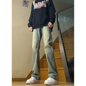 Quần Jeans Ống Trực Dây Đen Lót Nỉ Cho Mùa Đông Phong Cách Đường Phố Mỹ Hợp Thân