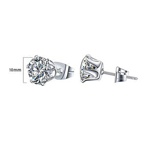 Huitan Minimalist Crystal Cubic Zirconia Stud Earrings for Women/Men 6 Claws Design Fashion Earrings Silver Color Hot Jewelry