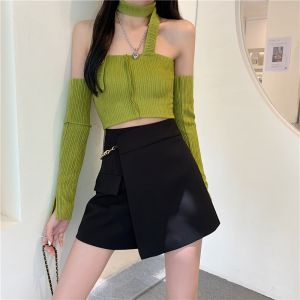 High Waist A-Line Mini Skirt Asymmetric Hemline Womens plus Size Slimming Short Skirt Cover Belly Spring Autumn Trendy
