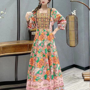 Yunnan Dali Holiday Wear and Take Photos Dress Bohemia Ethnic Style Machine Embroidery Slim Looking Embroidered Long Skirt