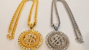 Kalung Necklace Gold Rantai Lapis Emas US Dollar Hip Hop Rhinestone Rapper Off White
