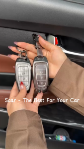 Ốp chìa khóa xe Tucson Santafe Palisade 2021 - 2023 Bọc chìa khóa hợp kim cao cấp Vân xám