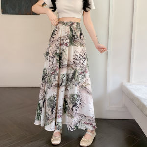 Váy Dài Chữ a Cạp Cao in Hoa Mùa Hè Cho Nữ Váy Midi Dáng Rộng Che Mông Bằng Vải Voan Dài Đến Đầu Gối
