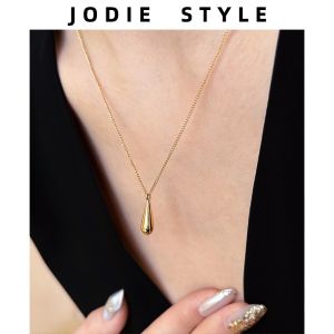 Elegant Titanium Steel Waterdrop Pendant Necklace Womens Color Retention Simple Design Versatile Clavicle Chain Jewelry