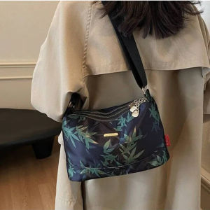 กระเป๋าสะพายข้างผ้าไหมเกาหลีคุณภาพสูงสำหรับผู้หญิง กระเป๋าสะพายไหล่ข้างเดียวลายใบไม้ไผ่ กระเป๋าแฟชั่นสไตล์ชาติ