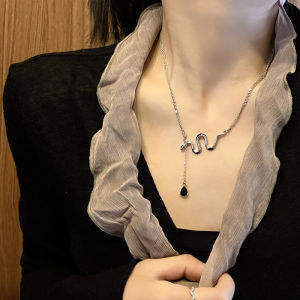 South Korea Stylish Snake-Shaped Necklace Cool Handsome Hip Hop Style Sweater Chain Temperament Water Drop Tassel Clavicle Chain Female