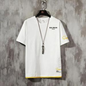 Original BALMAINˉPARIS Mens brand-new cotton round neck leisure fashion port style loose T-shirt