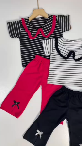 Setelan Anak Baby Sora Salur Pita 0-7 tahun Baju Set Celana Bayi Perempuan Gubaby