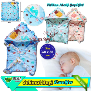 Selimut tudung bayi-Size 68cmX68Cm Selimut Bayi Topi Karakter Boy dan Girl-AuroraStore(COD)