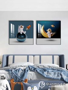 Astronaut in Space Cartoon Childrens Bedroom Background Wall Art