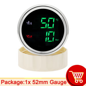 RYSJM | 52MM 2in1 Digital Oil Pressure Oil Temperature Gauge Red Backlight Or Green Backlight Suitable For Vehicles And Ships Black