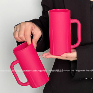 Retro Large Handle Glass Water Cup Purple Rose High Capacity Straight Body Milk Cup Home Use European Style Pure Color Cups