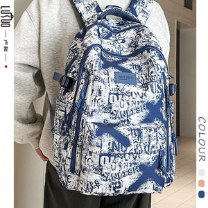 Large Capacity Backpack for Junior And High School Boys American Style Dual Shoulder Bag Modern Neutral Print Nylon Material