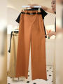 Summer Women's Casual Wide Leg Pants High Waist Thin Material Suit Style Loose Straight Long Trousers Fashionable And Elegant. 