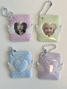 Dots Angel Design Photo Card Holder Small 1 Inch ID Photos Keychain