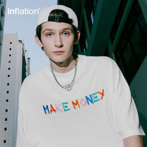 INFLATION brand contrasting texture towel cloth embroidered T-shirt for spring/summer 2024 new loose and trendy brand letter short sleeved men