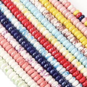 About 55pcs 5x9mm Abacus Ceramic Beads Colorful Flat Round Porcelain Beads Loose Spacer Bead For DIY Jewelry Making Bracelet