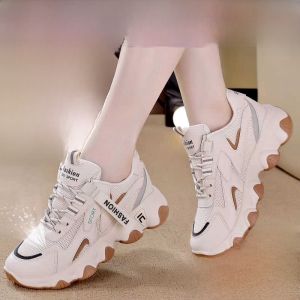Lightweight Leather Dad Shoes for Women Summer 2024 Fashion Casual Cross Buckle Comfortable mid Heel round Toe Rubber Sole
