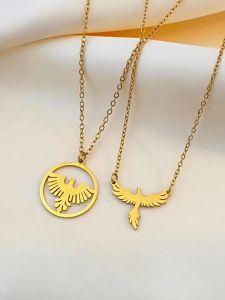 Stainless Steel Phoenix Bird Pendant Necklace For Women Fashion Gold Plated Animal Jewelry