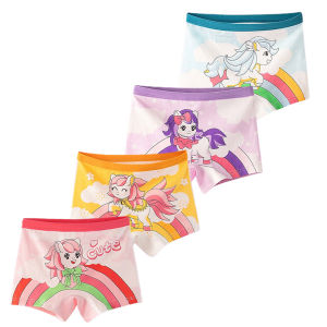 4-Piece Girls Panties Premium Cotton Comfortable Girls Boyshorts Rainbow Print Lovely Unicorn Children Trunks Girl Boxer Short