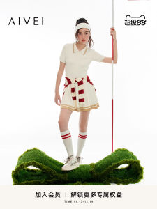 Aivei Golf Series Summer 2025 Knitted Dress Intelligent College Style High Waist Short Sleeve Cotton Blend Soft Comfortable Dress