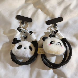 Cute Plush Toy Panda Keychain Woven Nylon Strap Womens Style Portable Bag Decor Earphone Cover Handy Wristband Hanging Rope